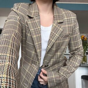 CAbi Beige and Black Checkered Blazer